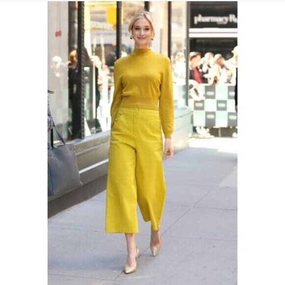 Tibi NWT High-waist Wide-leg Cropped Jeans‎ In Mustard Yellow Size 2 - Picture 2 of 13